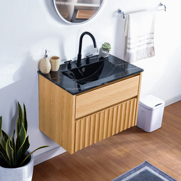 Sherwin Slat Modern Coastal 2-Drawer Wall Mounted Bath Vanity Cabinet Only (Sink Basin Not Included)